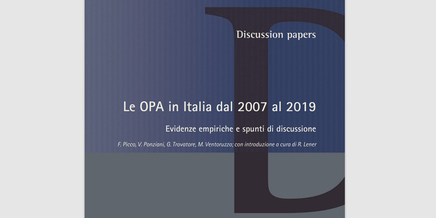 Pubblicato il Quaderno CONSOB N. 9 dedicato alle OPA in Italia dal 2007 al 2019